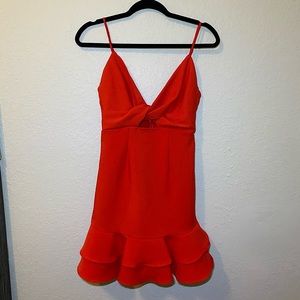Selfie Leslie Red Twist Tie Ruffle Mini Dress